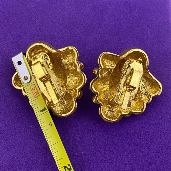 💛 Vintage Butler Gold Plated Fan Crystal Clip On Earrings - Picture 3 of 4